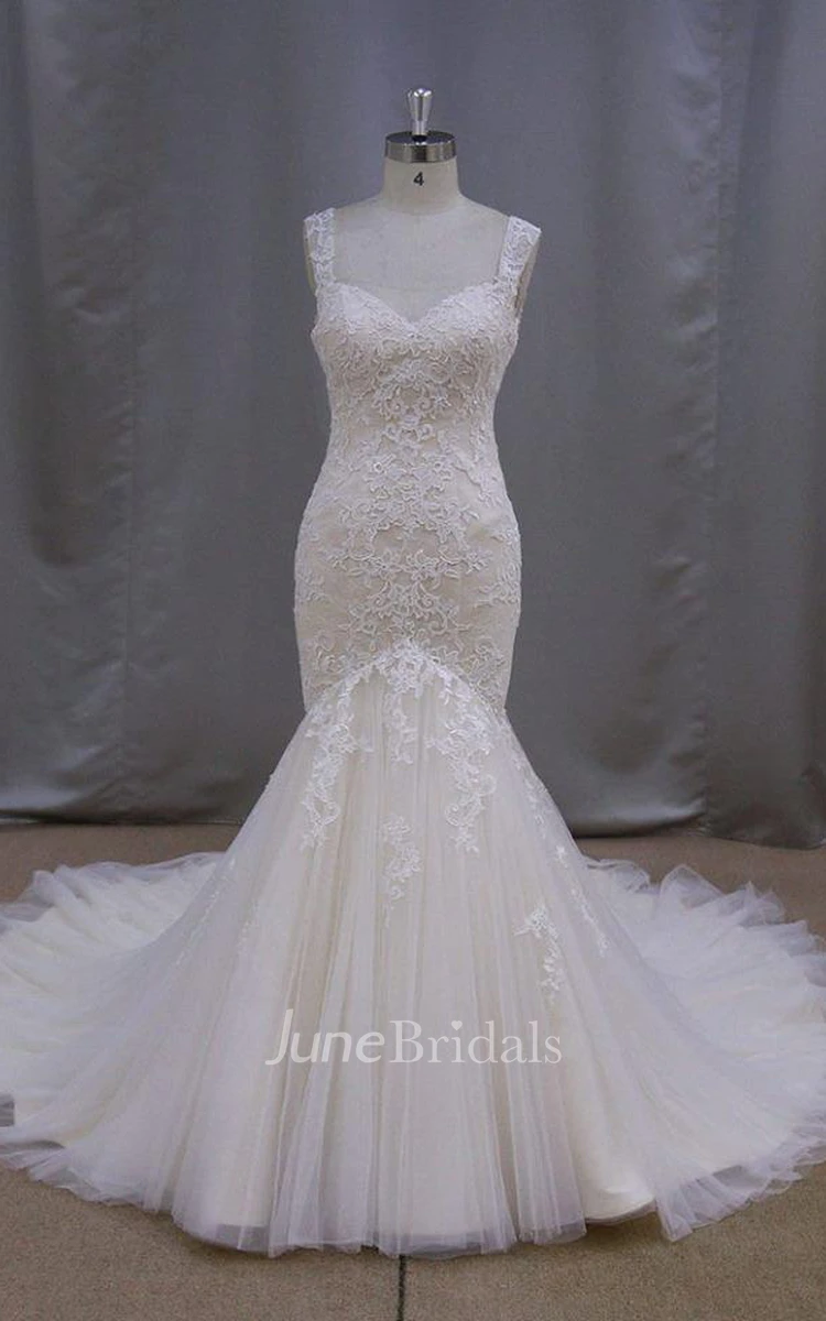 V-Neck Sleeveless Lace Mermaid Wedding Dress With Chapel Train