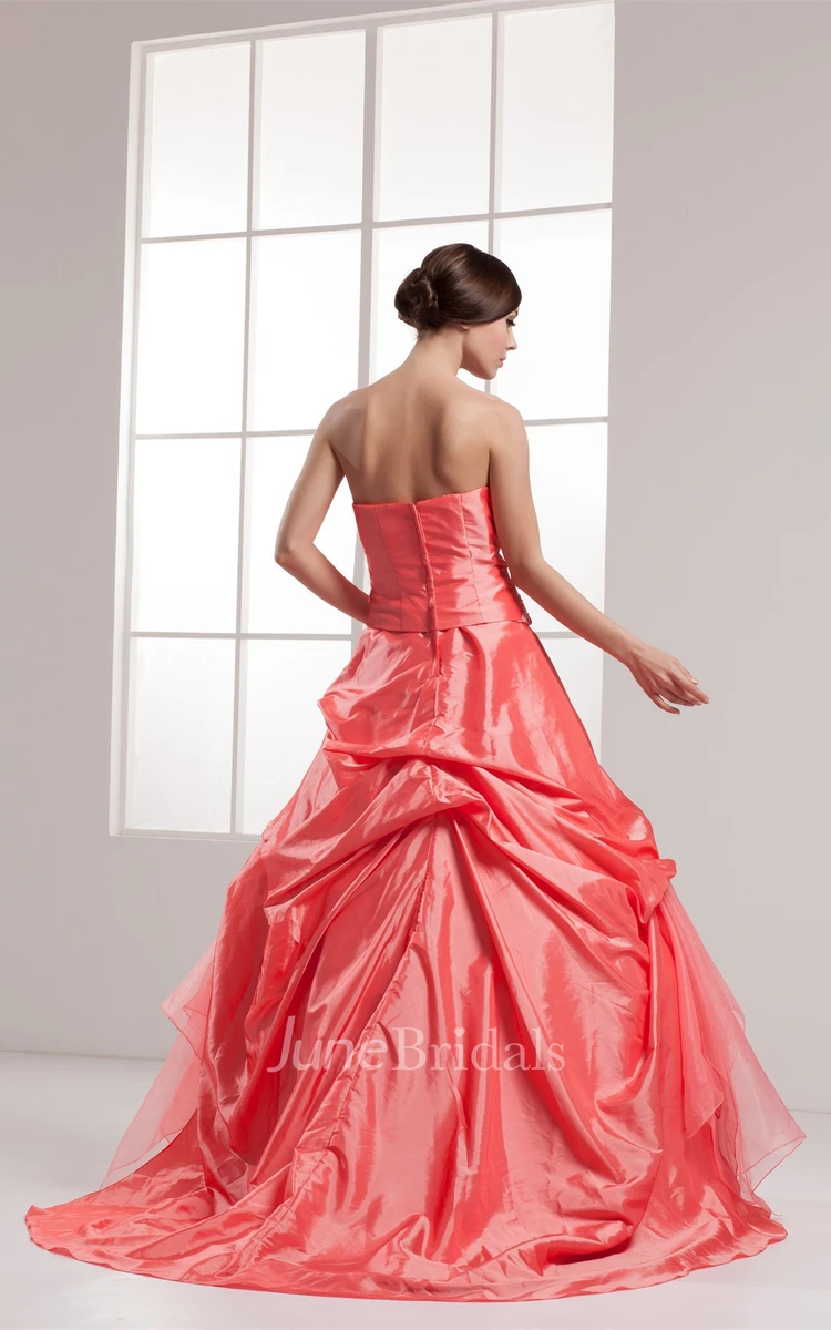 Strapless Pick-Up Appliqued Ball Gown with Flower and Beading