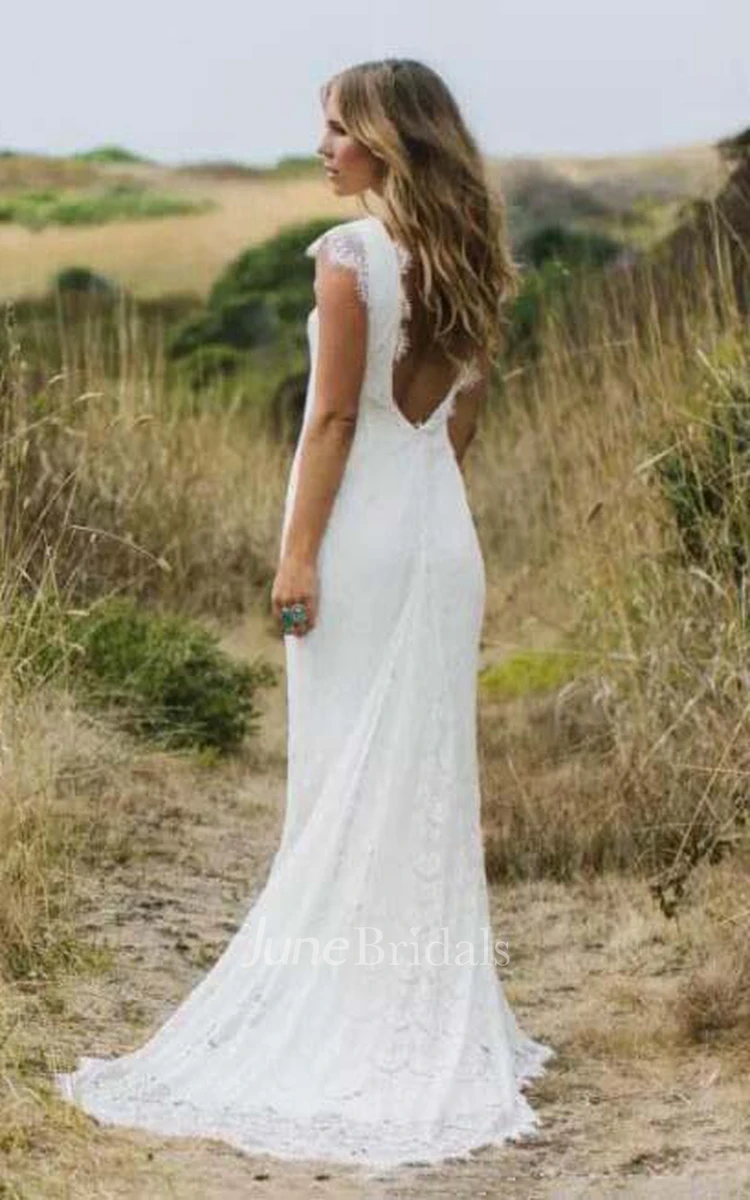Bohemia Country Cap Sleeves Sexy Backless Lace Mermaid Wedding Dress