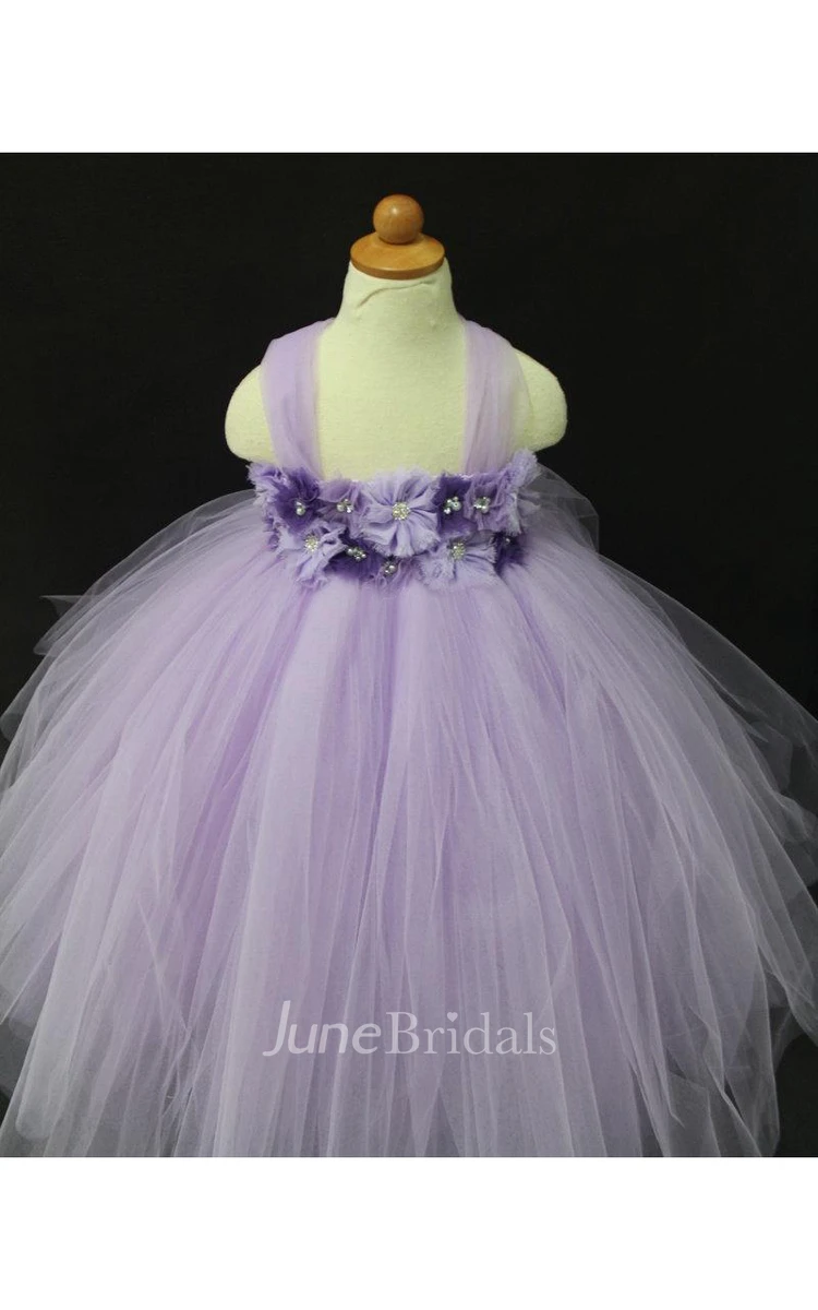 Crystal and Rhinestone Violet and Purple Flower Girl Tutu Dress