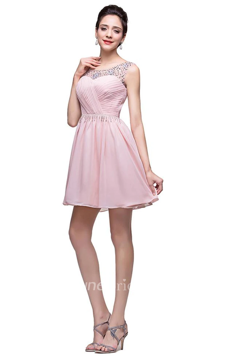 Elegant Sleeveless Crystal Short Homecoming Dress Chiffon
