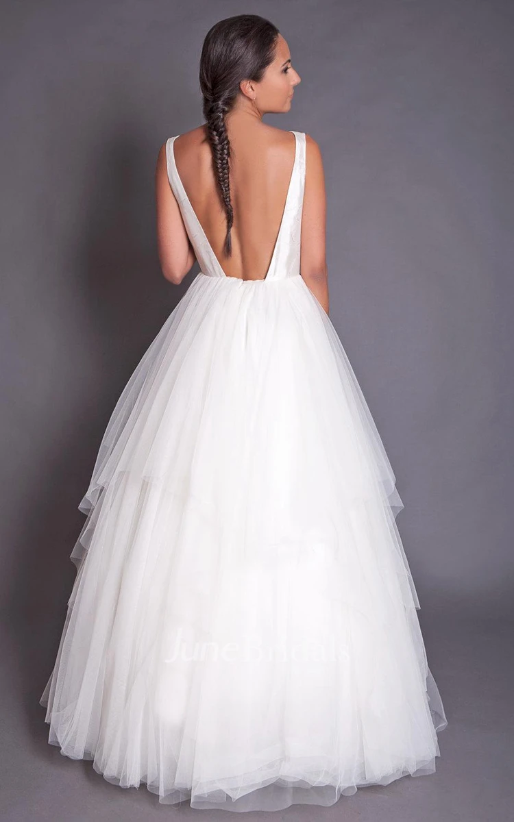 High Neck Sleeveless Backless Tulle Wedding Dress With Tiers