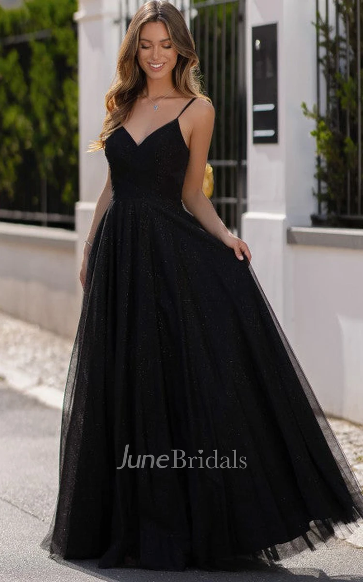 Modern A Line Tulle Floor-length Sleeveless Prom Dress with Ruching