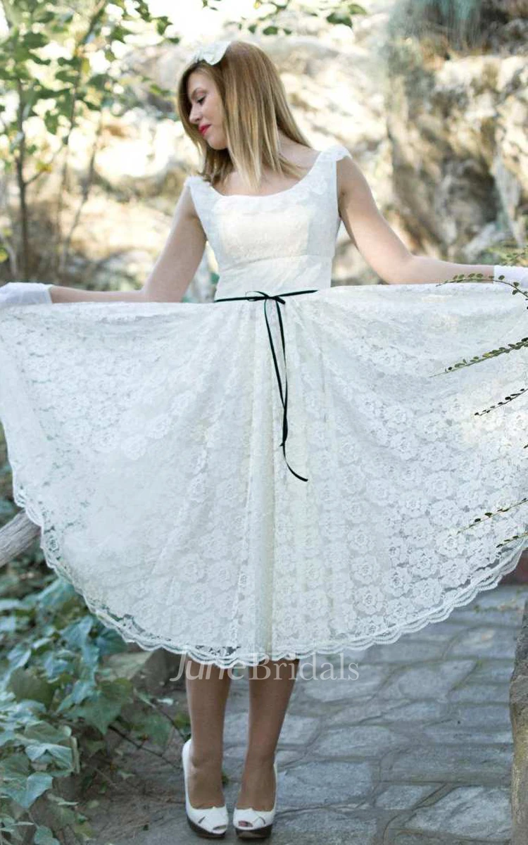 Short Mini Tea-Length Satin Lace Wedding Dress