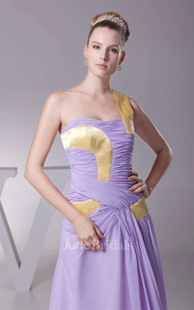 Sleeveless Chiffon Ruched Floor-Length Dress with Single Strap