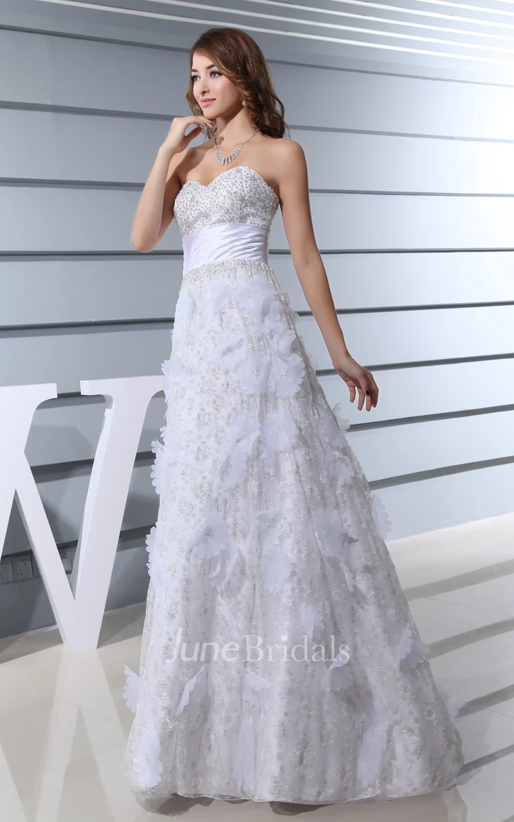 Chic Sweetheart A-Line Dress With Beading and Flower