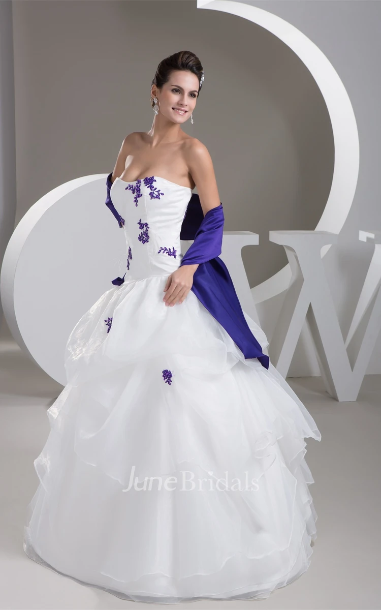 Sweetheart Ruffled Ball Gown with Appliques and Wrap