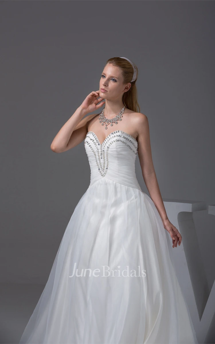Sweetheart Tulle A-Line Gown with Rhinestone and Pleats