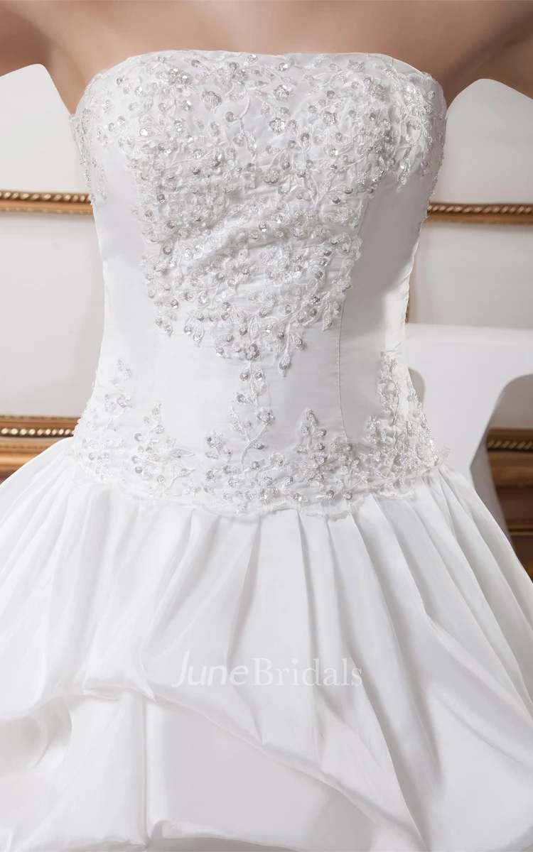 Strapless Pick-Up Lace Ball Gown with Beading and Tiers