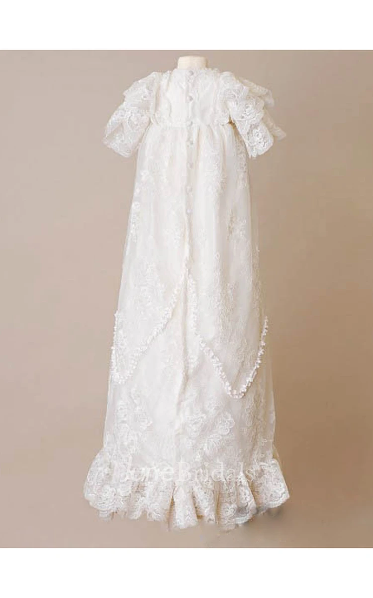 Fancy ALL Lace Christening Dress With Layered Sleeves