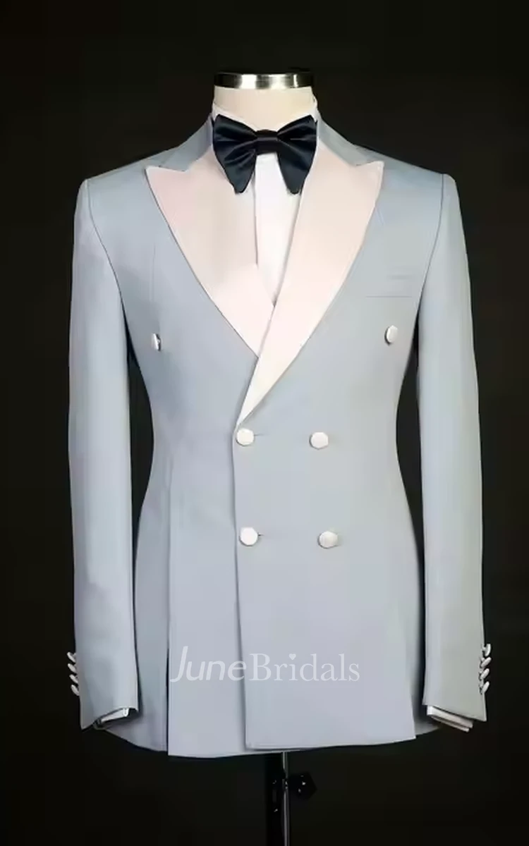 Formal Modern Groom Double Breasted Men's Wedding Tuxedo Chic Stylish Light Blue Peaked Lapel Beach Garden Groom Suits