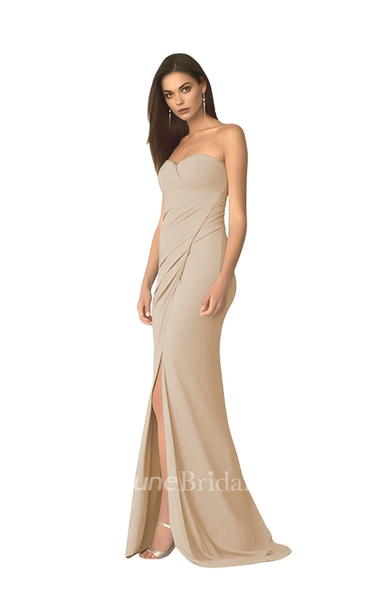 Simple Sheath Off-the-shoulder Satin Bridesmaid Dress with Split Front