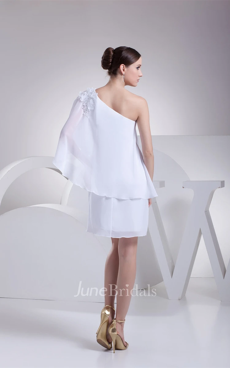 One-Shoulder Chiffon Mini Dress with Flower and Beading