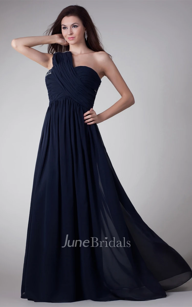 Chiffon One-Shoulder A-Line Maxi Dress with Crystal Detailing