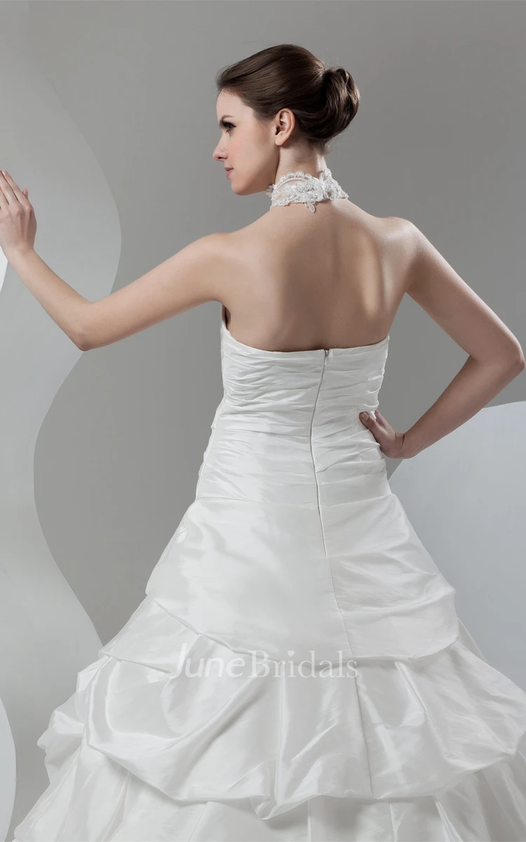 High-Neck Sleeveless Pick-Up Gown with Beading and Appliques