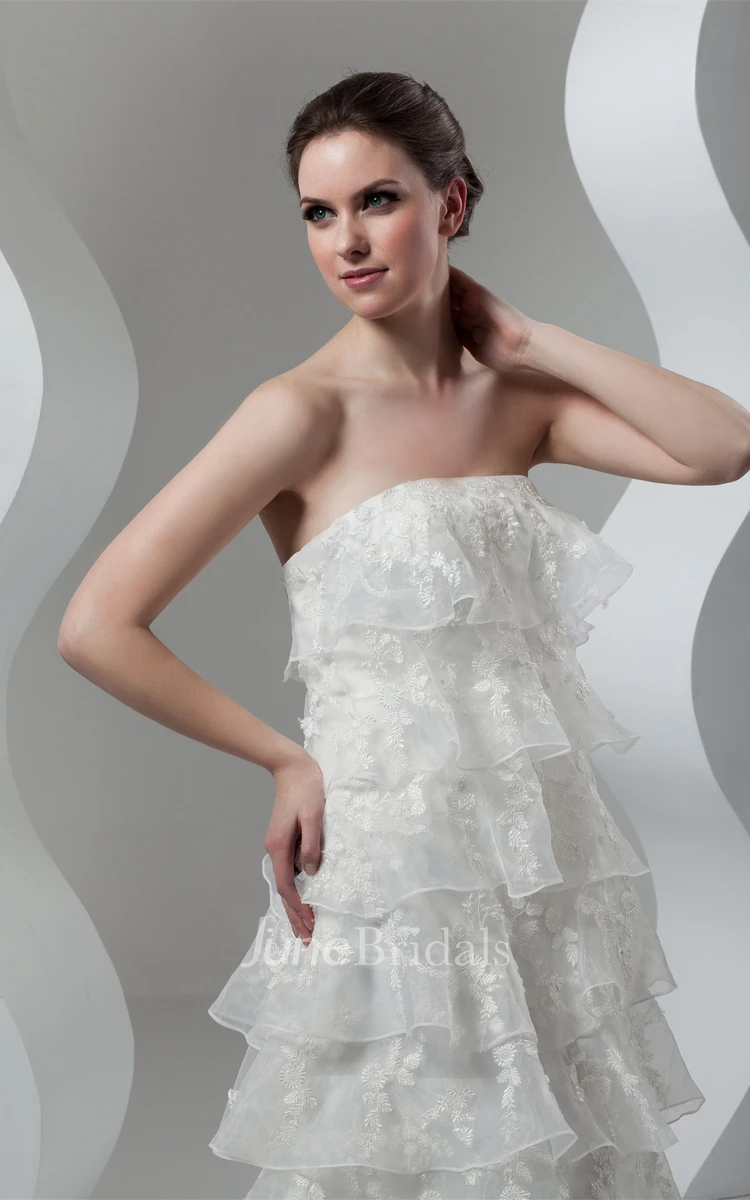 Strapless Tiered A-Line Gown with Appliques