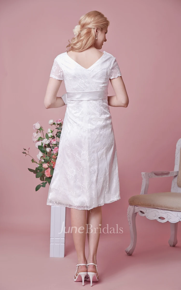 Cap Sleeve A-line Knee Length Lace Maternity Dress With Bow