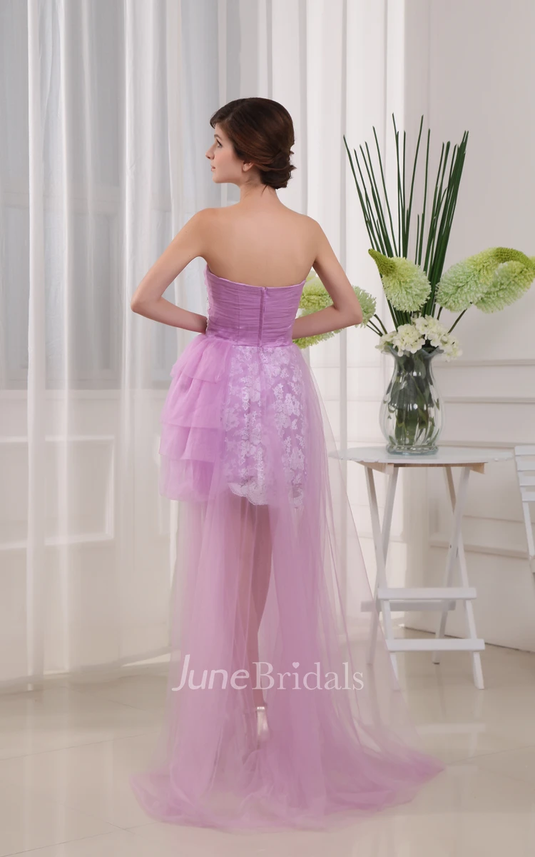 Strapless Tulle Beaded Dress With Lace Appliques