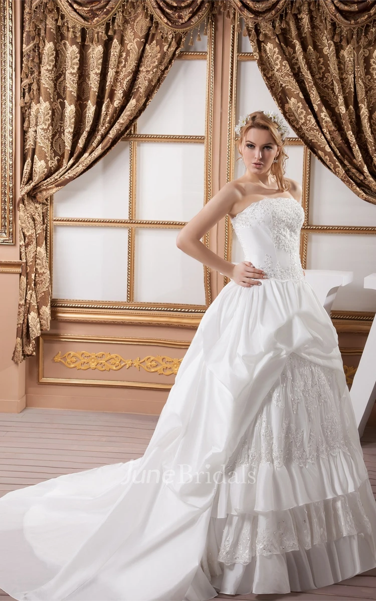 Strapless Pick-Up Lace Ball Gown with Beading and Tiers