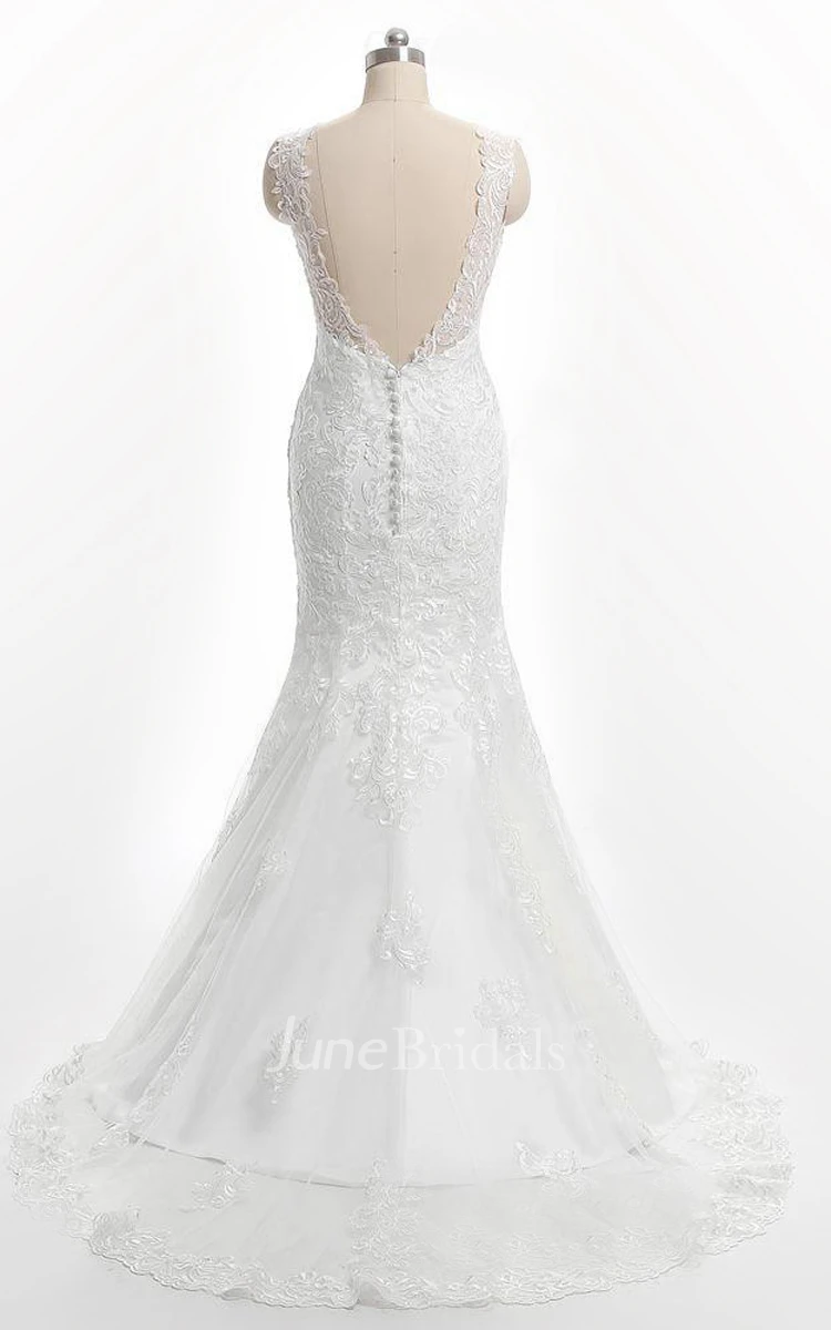 Trumpet Backless Lace Dress With Embroideries Low-V Back