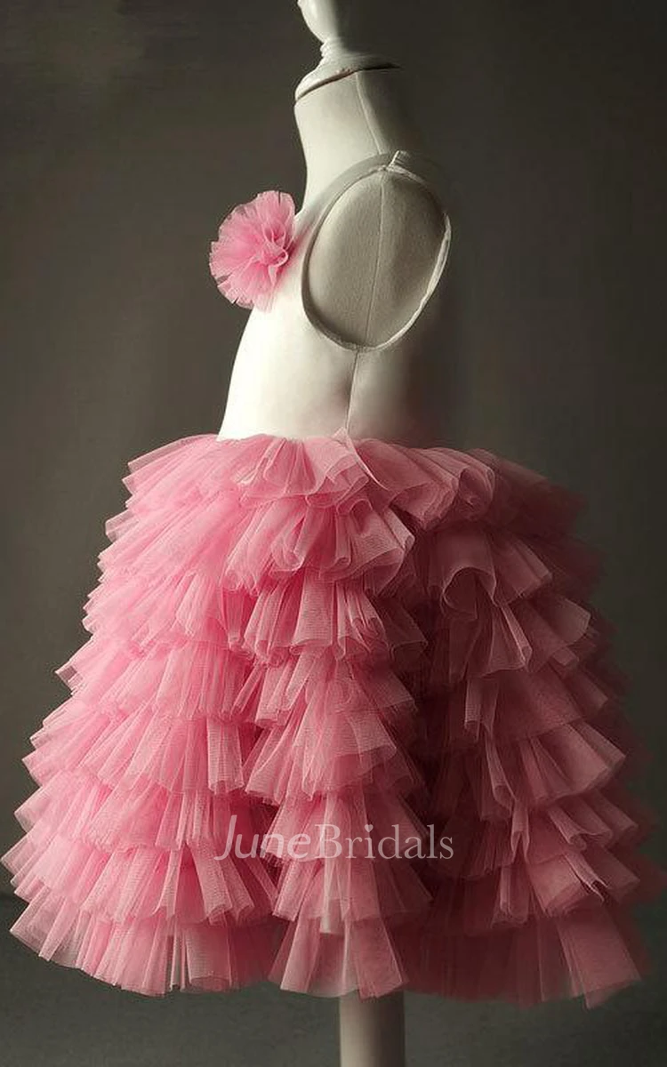 Ball Gown Lace Dress With Ruffles and Flower