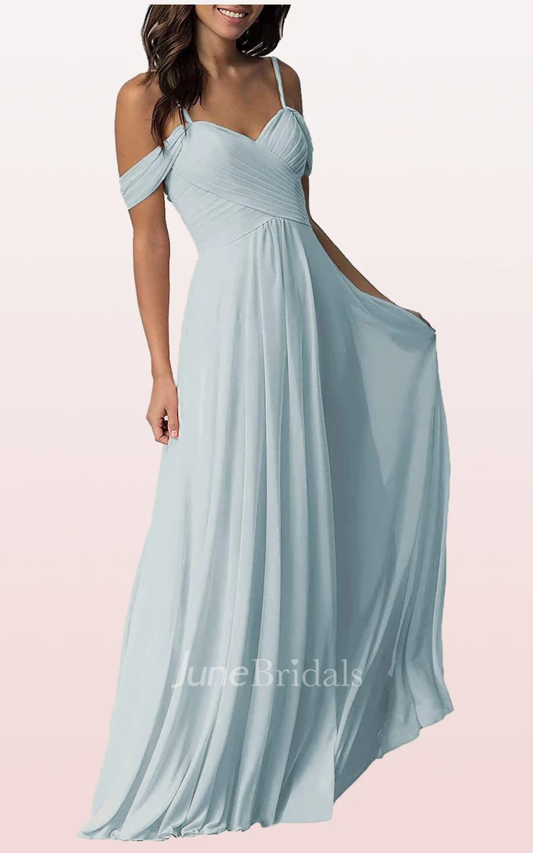 Simple A Line Off-the-shoulder Chiffon Sleeveless Bridesmaid Dress