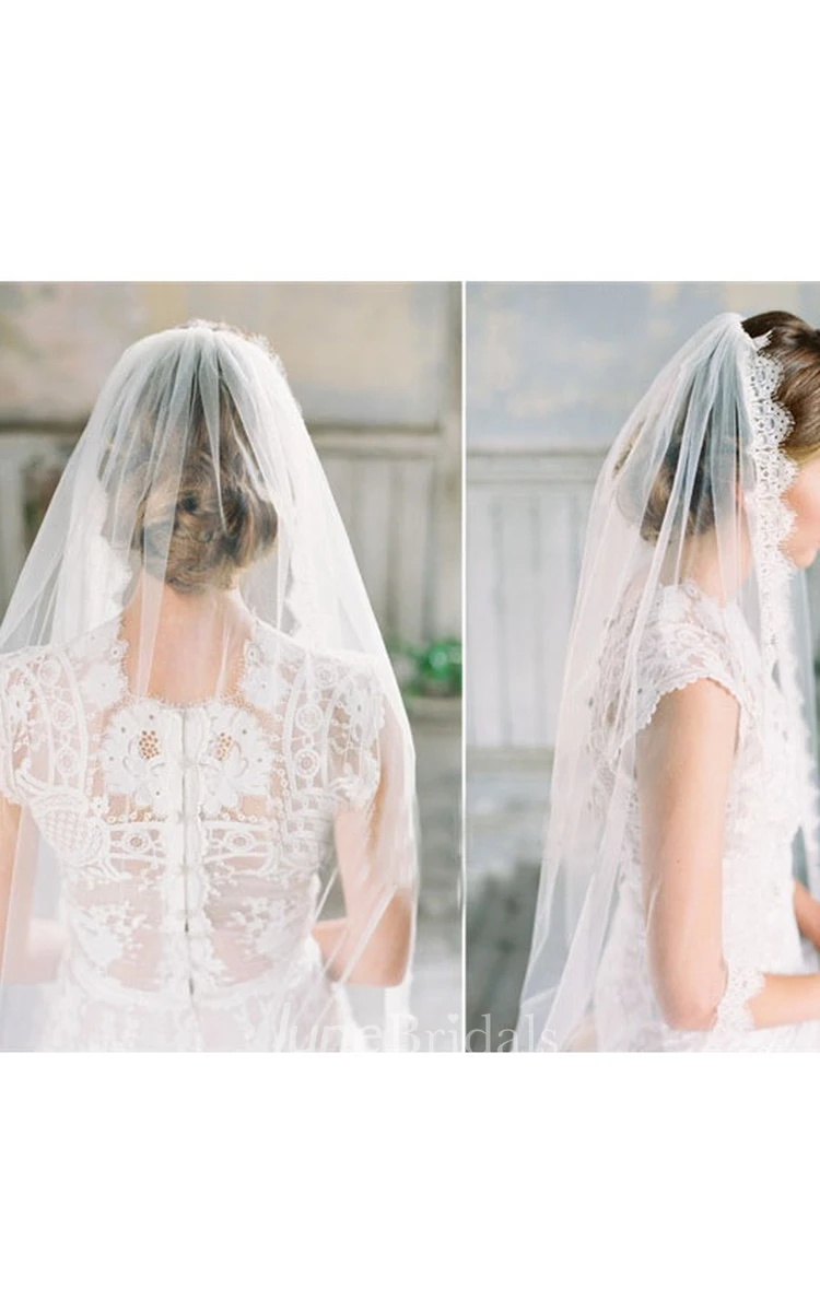 Single Layer Simple Beautiful Wedding Lace Edge Veil