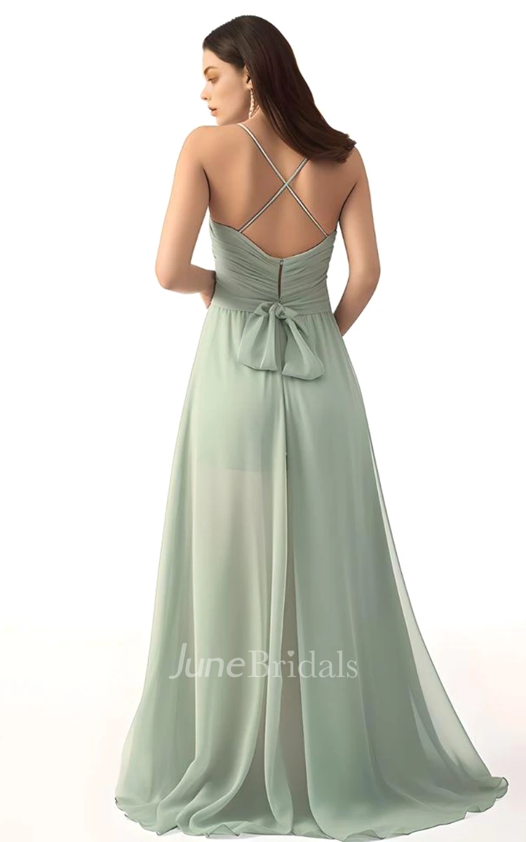Sexy A-Line Spaghetti Chiffon Bridesmaid Dress with Split Front