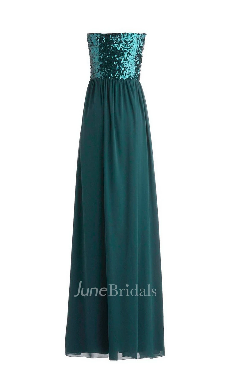 Sweetheart Pleated Chiffon Dress With Sequins