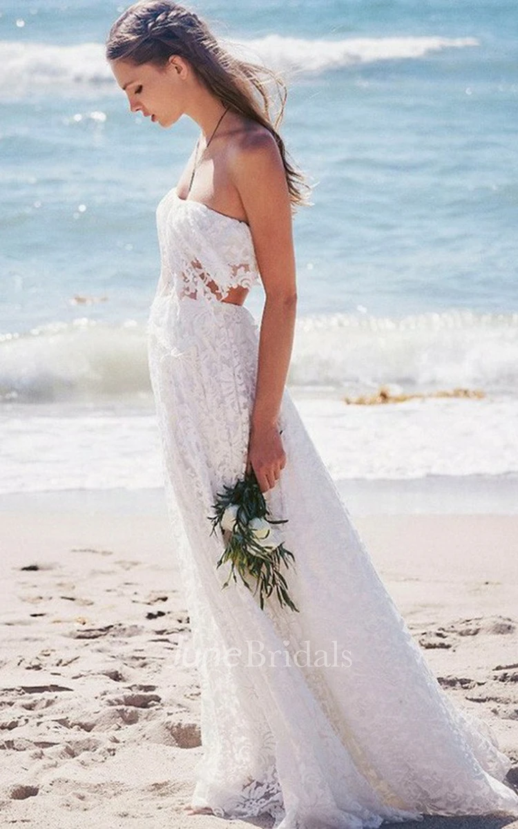 Two Piece Strapless Floor-length Lace Beach Boho Wedding Dress Wedding Dresses