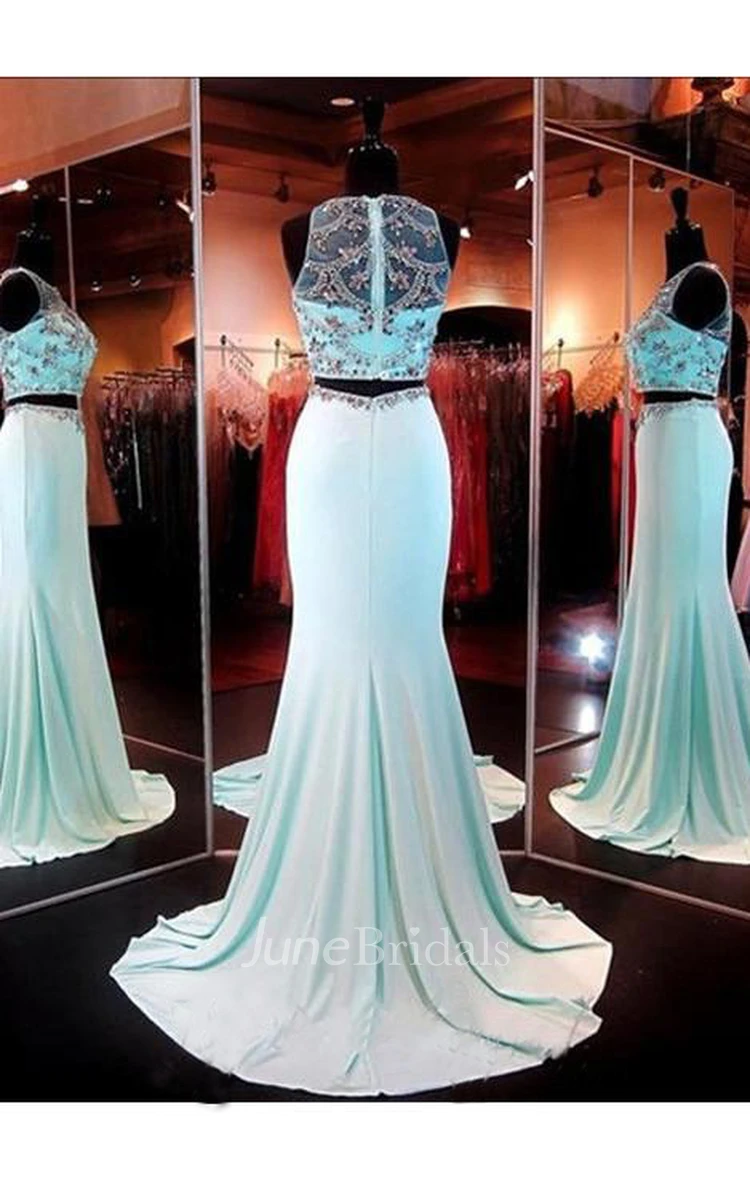 Two Piece Mermaid Prom Dresses Evening Dresses With Beading