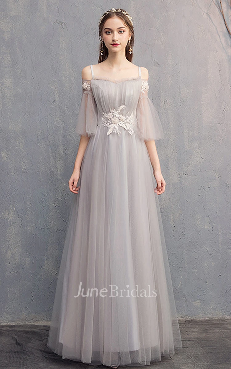 Ethereal Tulle Off-the-shoulder A Line Prom Formal Dress With Appliques