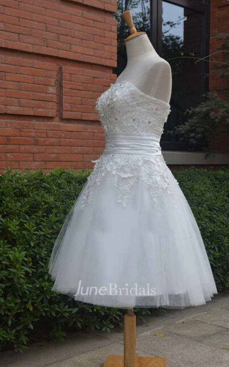 Knee-Length Tulle Lace Dress With Beading Lace-Up Back