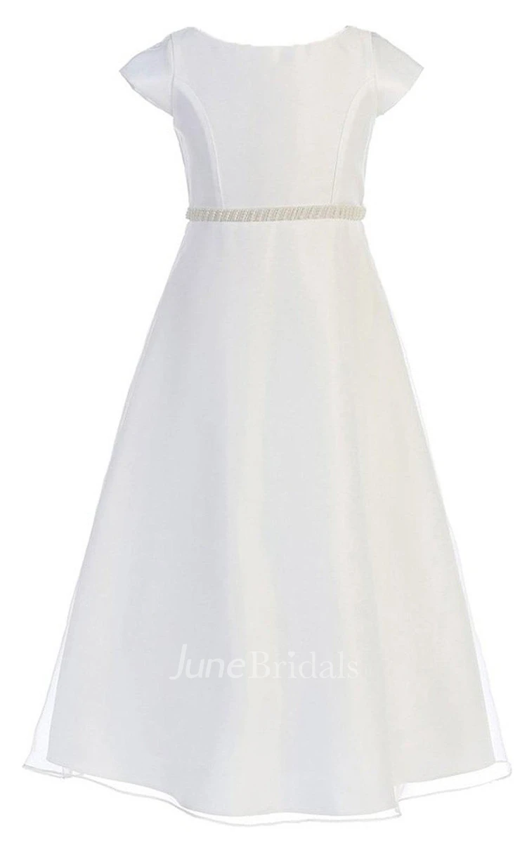 Cap-sleeved Bateau-neck A-line Dress With Beadings