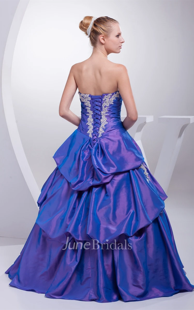 Strapless Pick-Up Ruched Ball Gown with Appliques