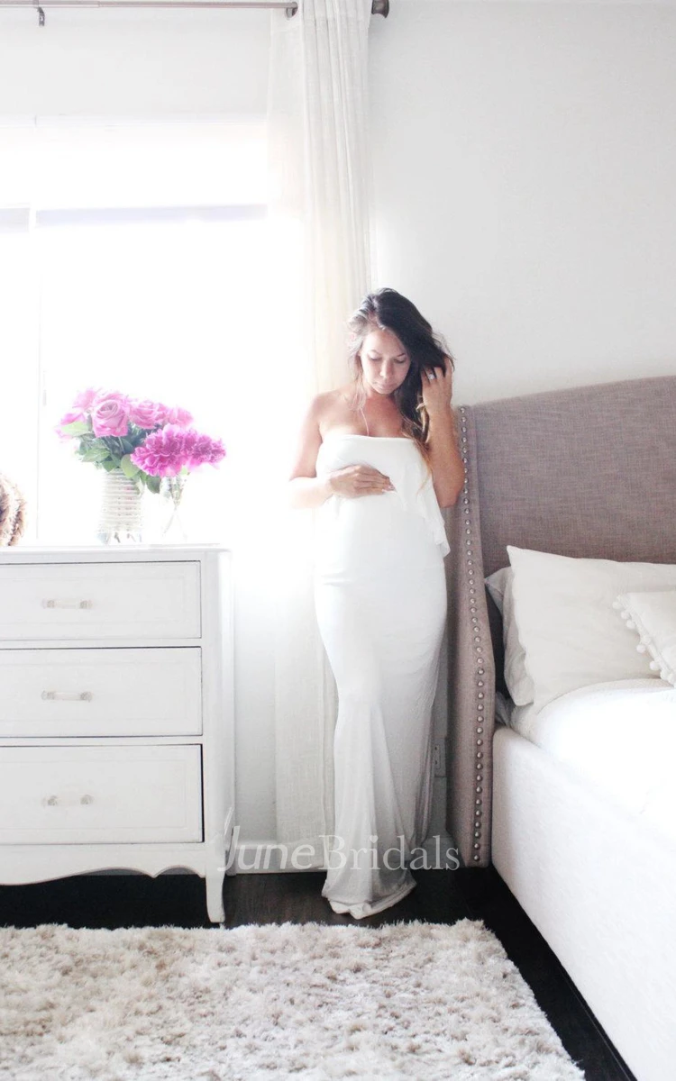 Maternity Gown Fitted White Maternity The Strapless Flounce Dress