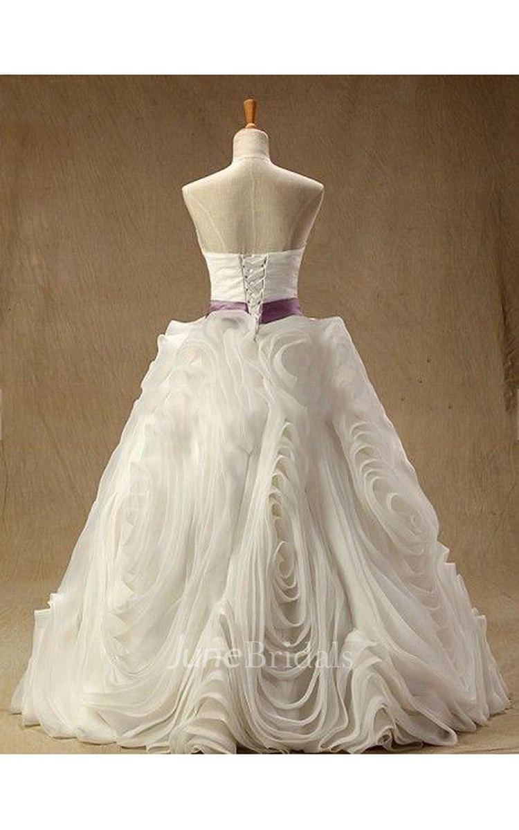 Strapless Lace-Up Back Long Chiffon Wedding Dress With Sash And Ruffles