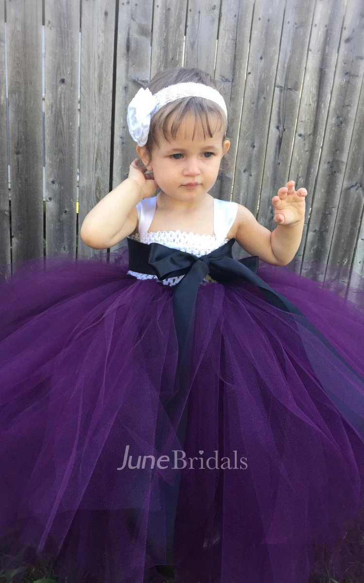 Sleeveless Pleated Tulle Ball Gown With Flower&Sash Ribbon
