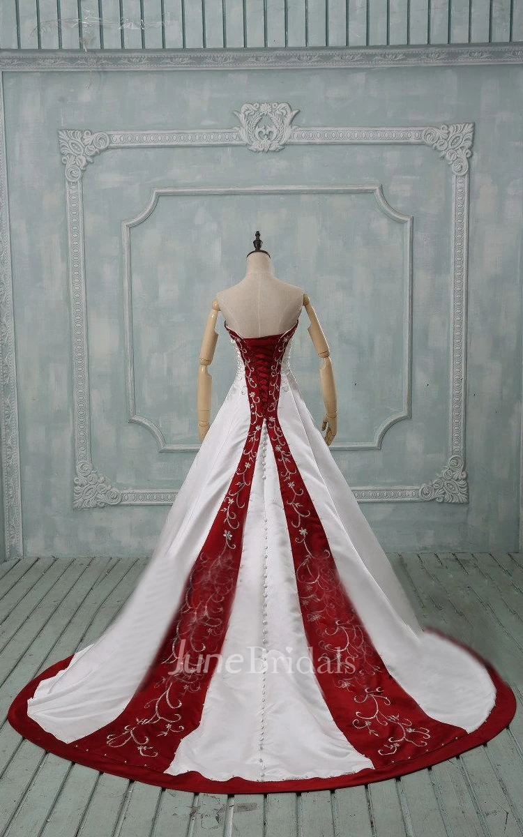 Sweetheart Long Satin Wedding Dress With Appliques And Lace-Up Back