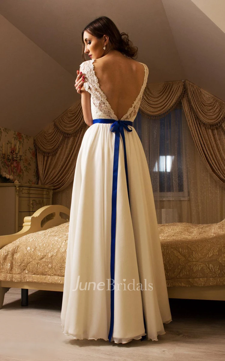 Jewel Neck Sleeveless Backless Wedding Dress With Chiffon Skirt