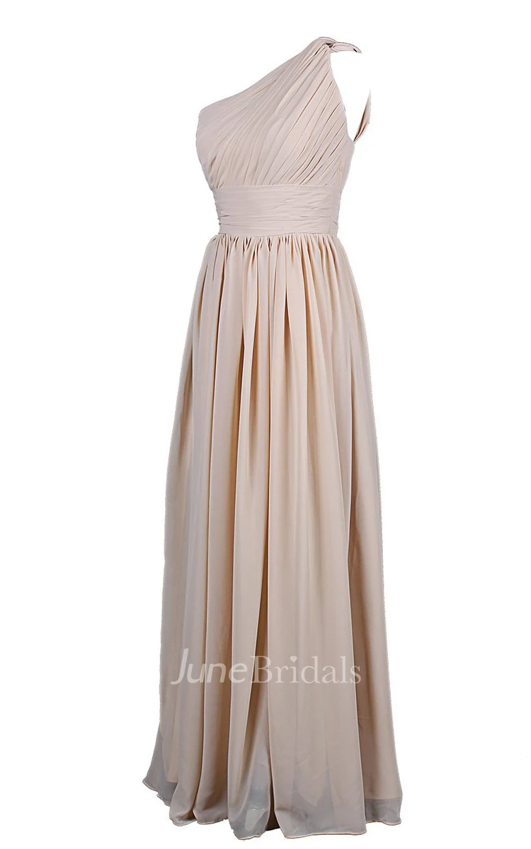 One-shoulder Pleated Chiffon A-line Gown With Ruched Band