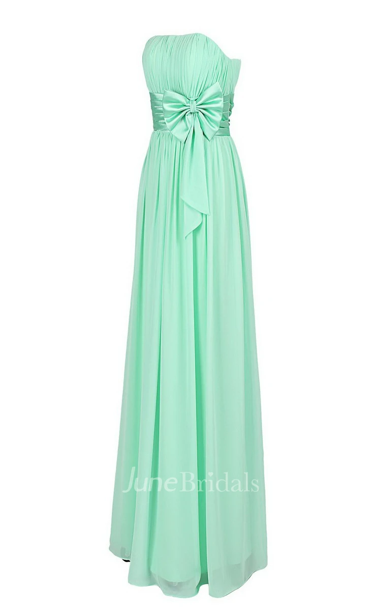Elegant Strapless Pleated A-line Gown With Bow