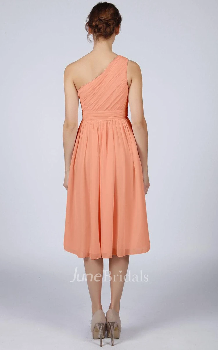 A-Line One-shoulder Ruched Short Chiffon Dress