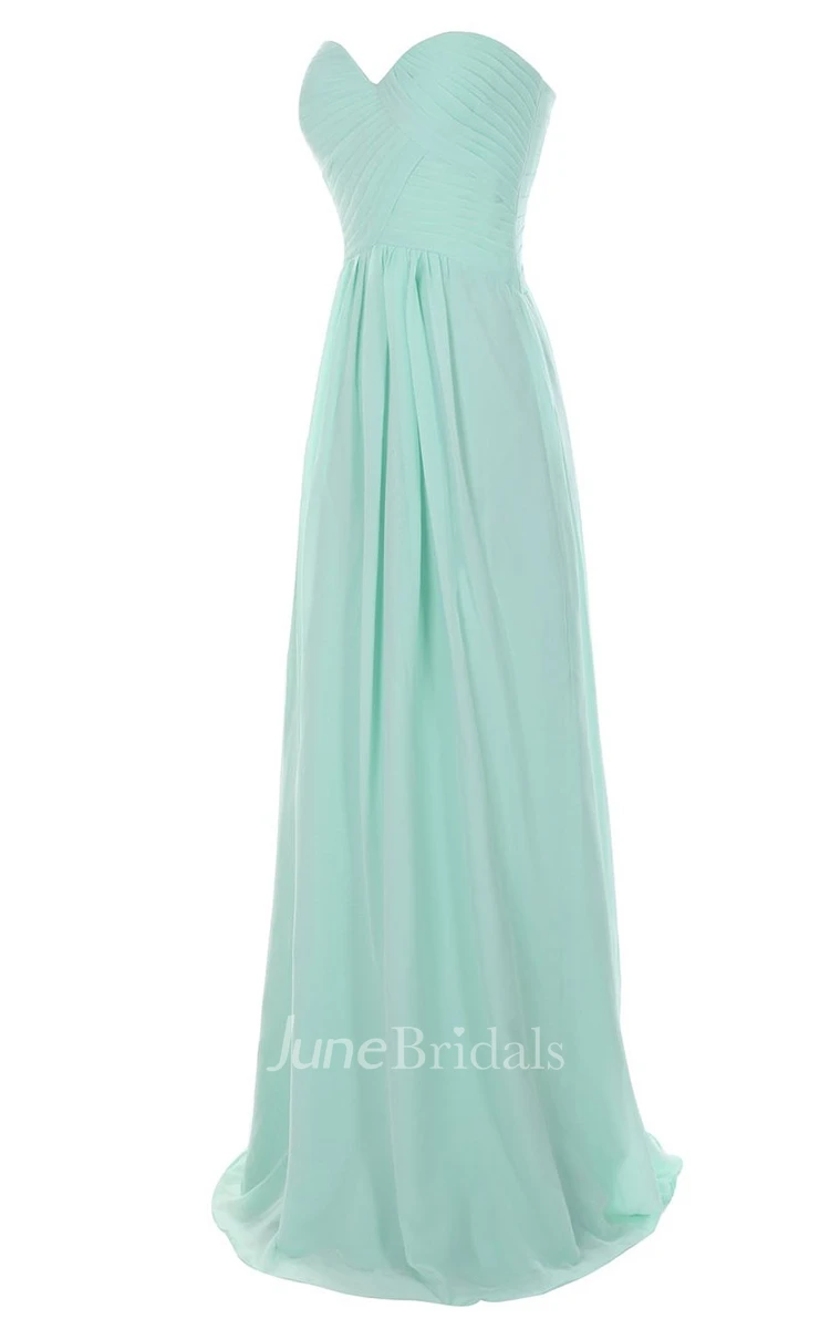 Strapless Sweetheart Ruched Chiffon A-line Gown With Train