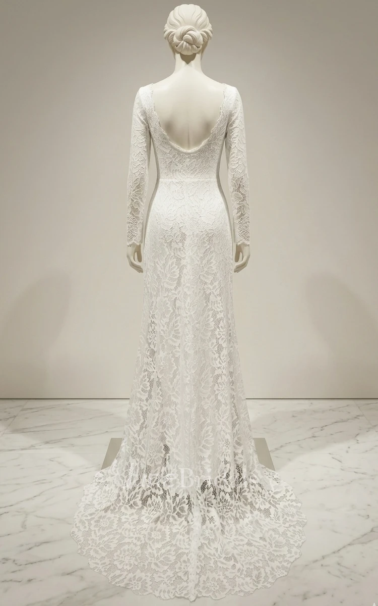 Modest Long Sleeves Civil Wedding Dress Vintage Sheath A-line Lace Bridal Gown