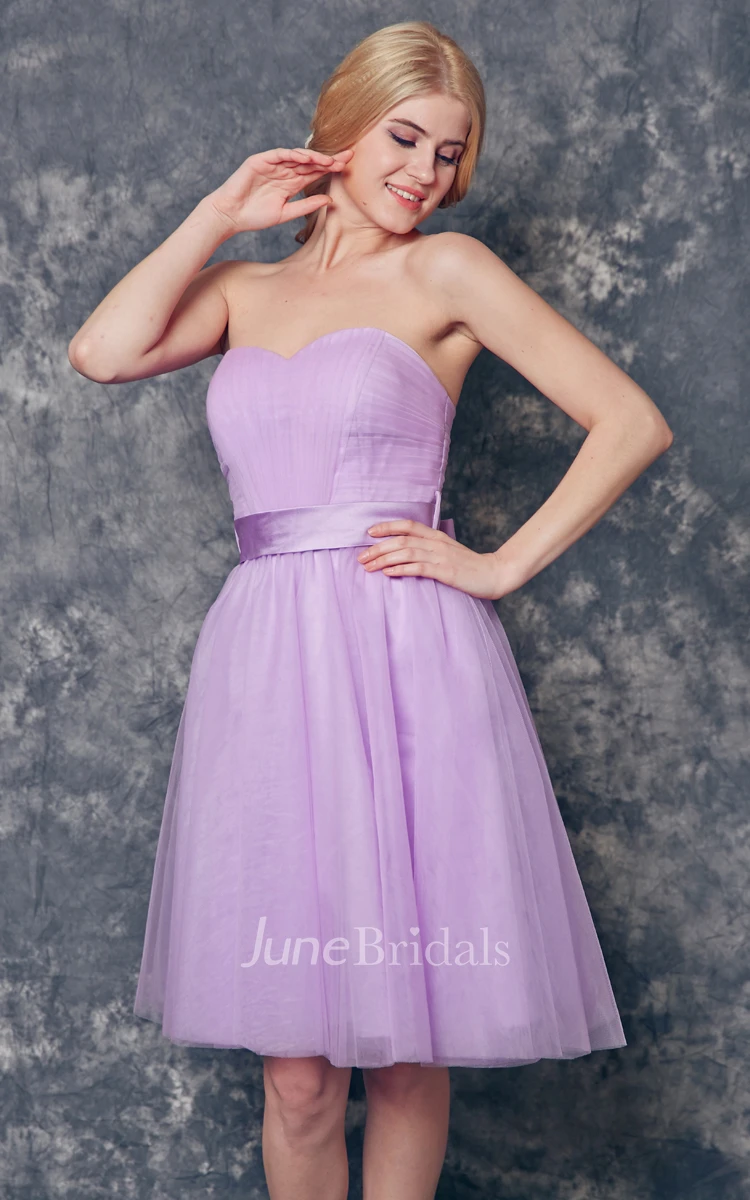 Strapless Backless A-line Short Tulle Dress With Sash