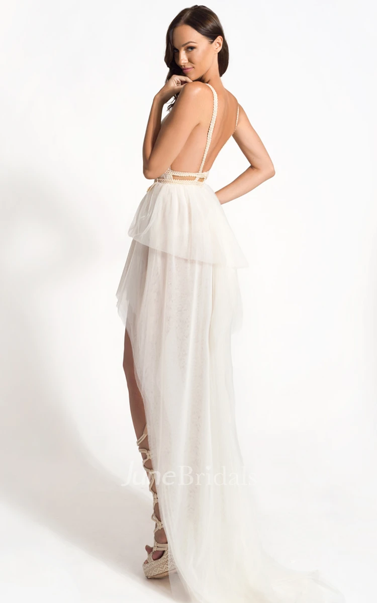 Ethereal Backless A-Line Tulle Wedding Dress With Bateau Neckline And Sash
