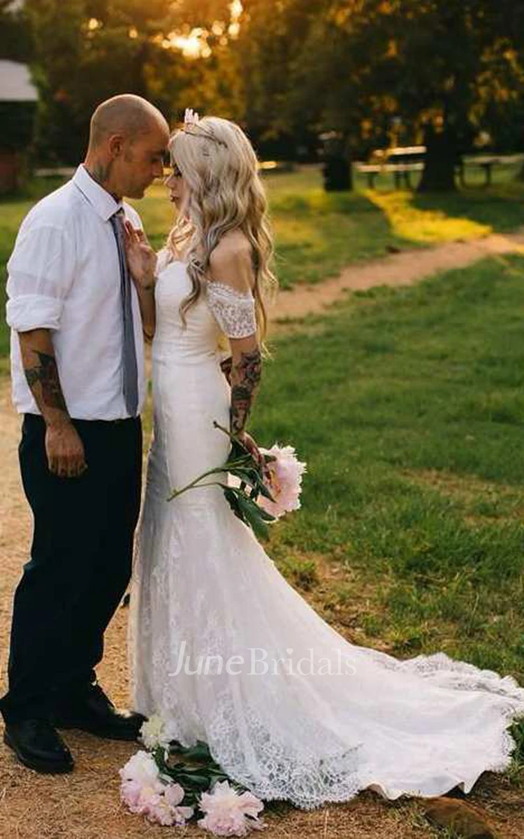 Tulle Satin Bowed Lace Zipper Wedding Dress