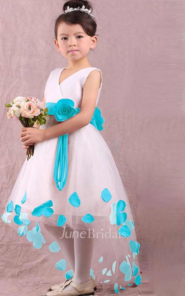 Sleeveless V-neck High-low A-line Dress With Petals