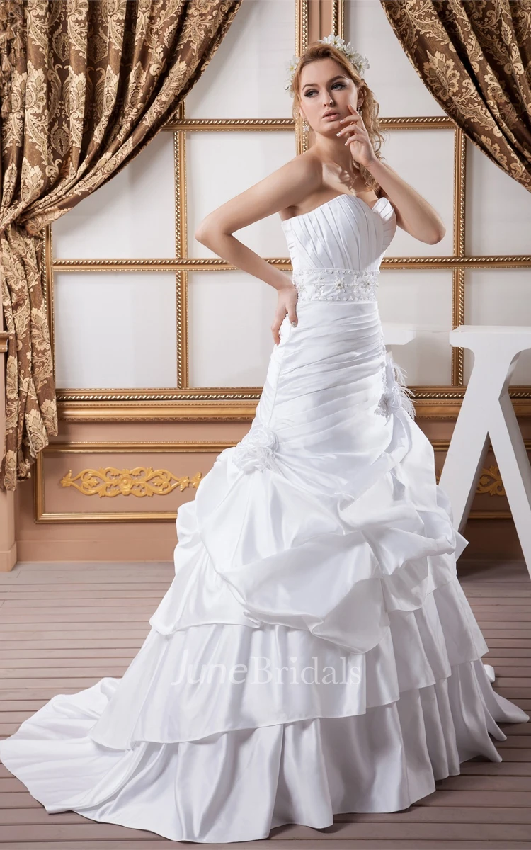 Sweetheart Criss-Cross Pick-Up Ball Gown with Flower and Gemmed Waist
